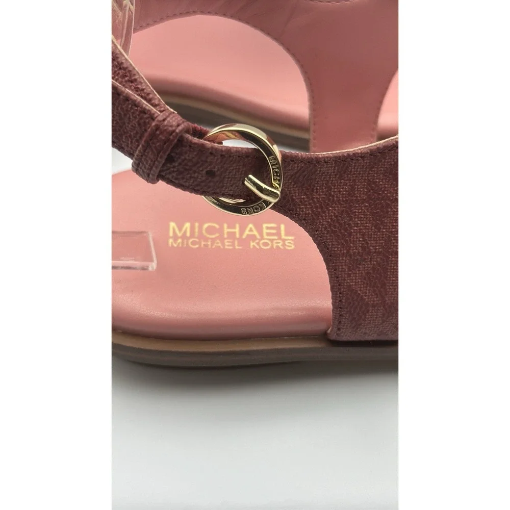Michael‎ Kors Women's Sandals Size 9.5 Pink Gold T-Strap Slip On Summer Shoes